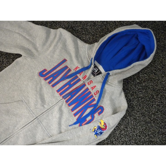 Kansas Jayhawks Hoodie Sweatshirt Mens S Gray Full Zip J America Rock Chalk - Picture 1 of 9